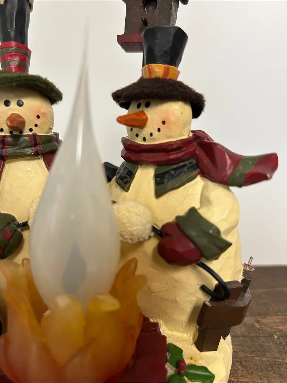 Crazy Mountain Holiday Resin Snowmen & Cardinal Lighted Winter Campfire Decor